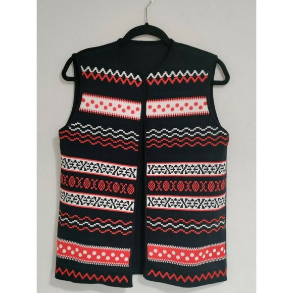 VTG Hippie Boho Mod Women's Long Open Vest Geometric Groovy Knitted Stretch Med - Picture 1 of 8